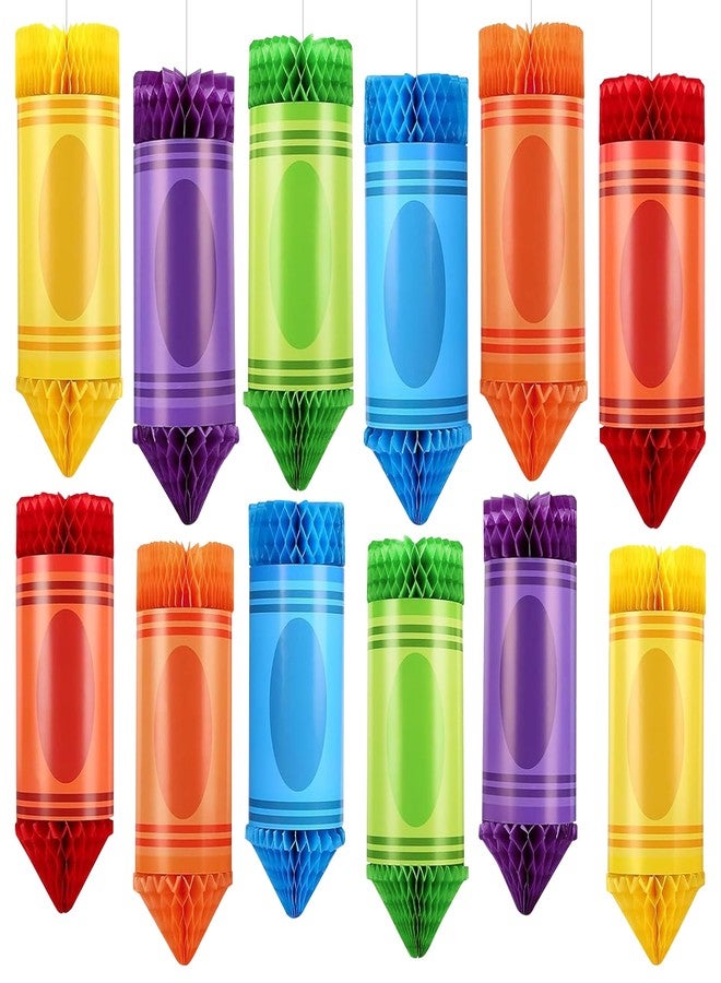 ITTEBISS 12Pcs Back to School Decorations Honeycomb Centerpieces, Crayon Hanging Decorations Colorful Crayon Paper Lanterns Classroom Ceiling Decor for First Day of School Birthday Supplies - Image 1